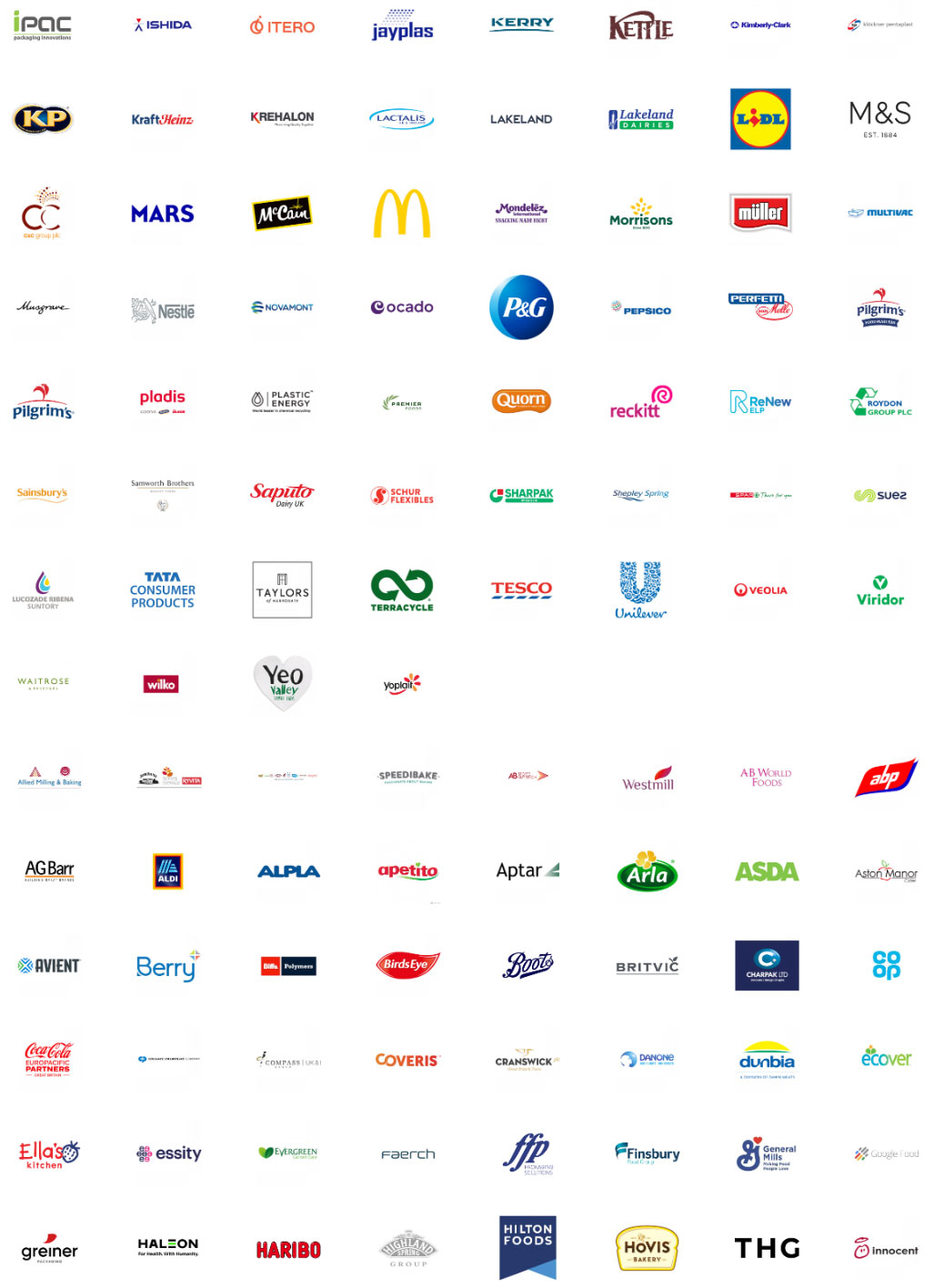 logos of companies that have signed up to the UK Plastics Pact