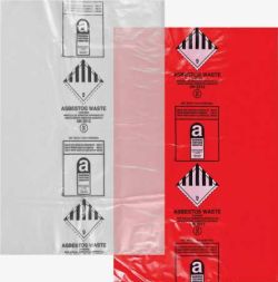 Clear and red asbestos removal bags